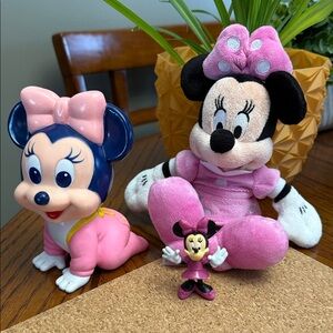 Vintage Disney Minnie Mouse Plush Doll Squeaky Mouse Small Figure Bundle TOY LOT